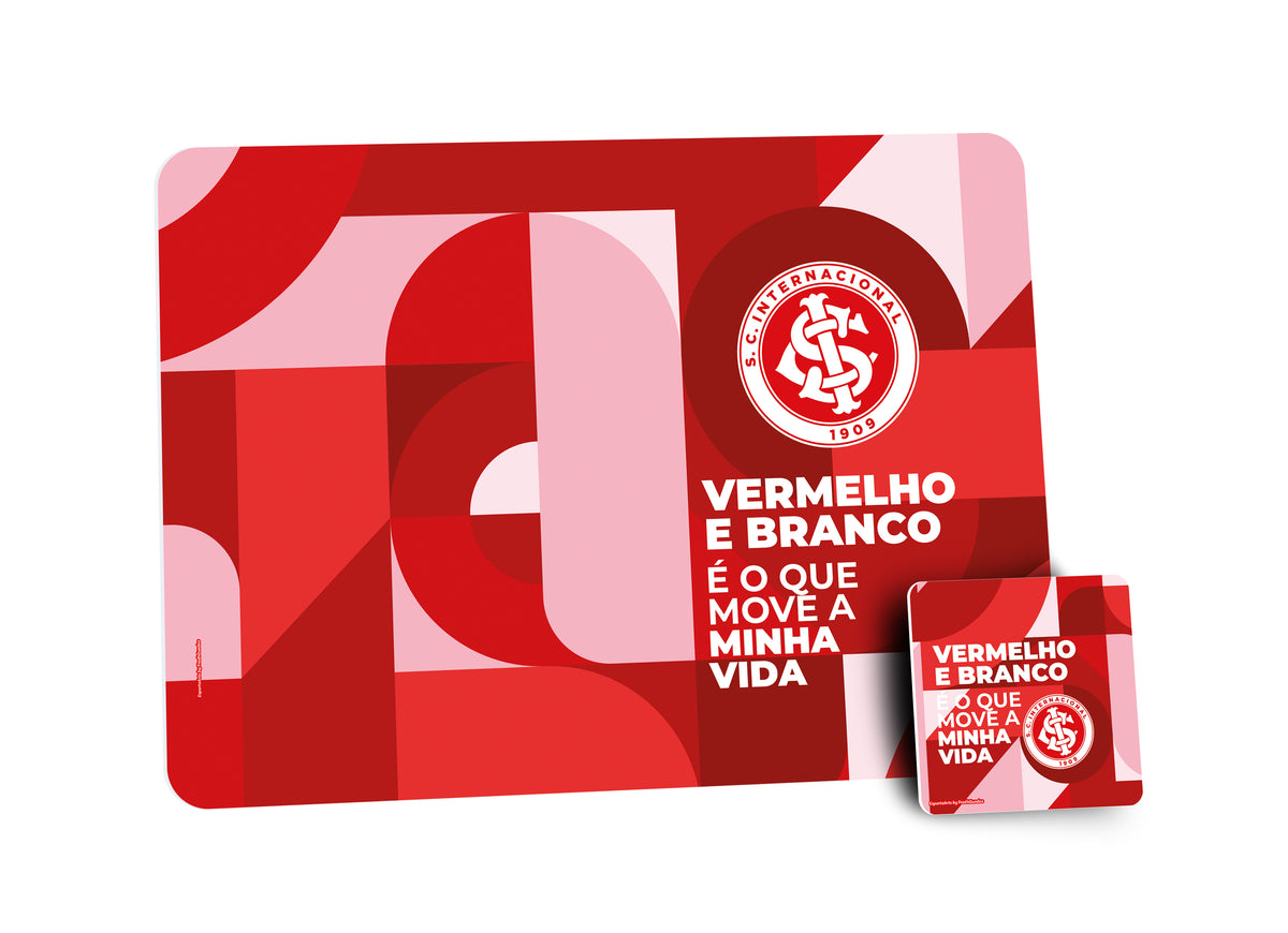 Kit Jogo Americano e Porta Copos - Vermelho e Branco | Oficial Internacional