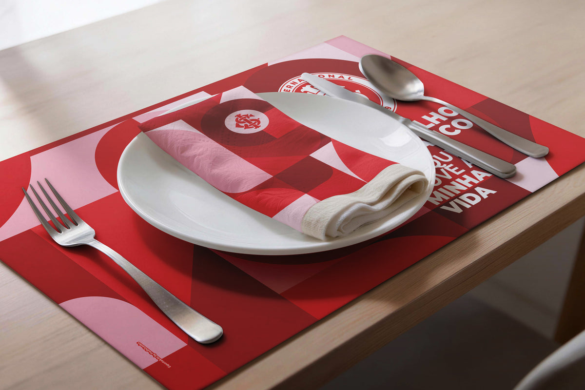 Kit Jogo Americano e Porta Copos - Vermelho e Branco | Oficial Internacional